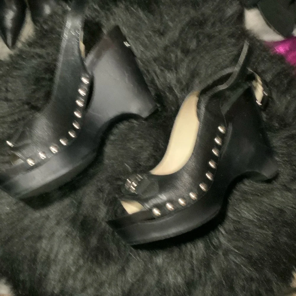 Michael Kors Black Wedges with Silver Logo - Picture 3 of 5